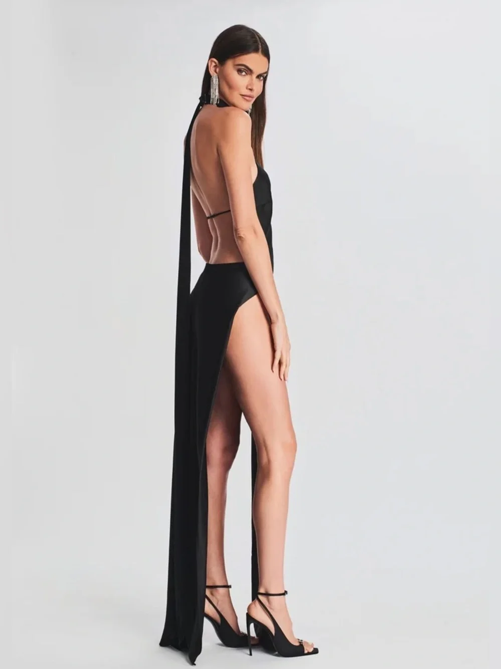 Retrofete Backless High-Slit Formal Evening Dress